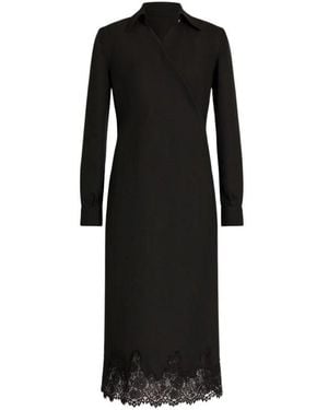 Alberta Ferretti Crepe Midi Jurk Met Kraag En Kantafwerking - Zwart