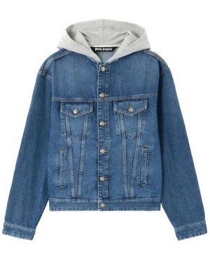 Palm Angels Jassen ,Blauw ,Denim Curved Logo Denim Jacket