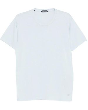 Tom Ford Tops ,Blauw ,Katoen Cotton Silk T-Shirt - Wit