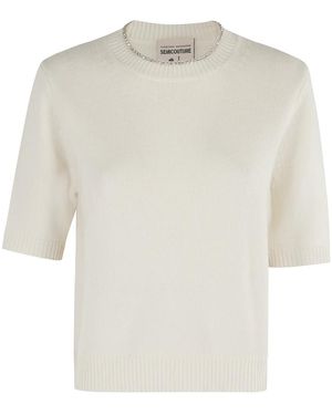 Semicouture Round-Neck Knitwear - Bianco