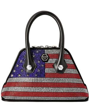Philipp Plein Tassen ,Veelkleurig ,Leer Suede Majestic Strass Us Flag Handle Bag - Blauw