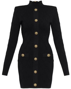Balmain Kleedjes ,Zwart ,Polyester Jurk Met Decoratieve Knopen