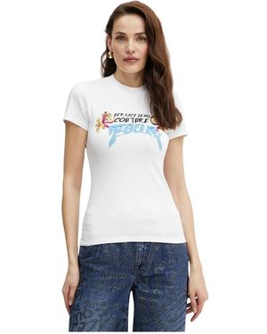 Versace Jeans Couture Logo-Print Mesh-Panel T-Shirt - Wit