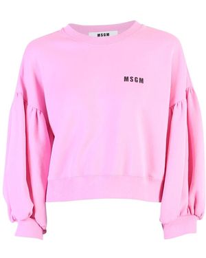 MSGM Hoodies & Sweatvesten ,Roze ,Katoen Roze Puff Sleeve Sweatshirt Met Logo