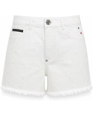 Philipp Plein Korte Broeken ,Wit ,Denim Hot Pants