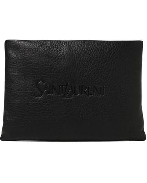 Saint Laurent Schwarze Leder Clutch Aktentasche