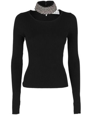 GIUSEPPE DI MORABITO Crystal Embellished Knit Top - Black
