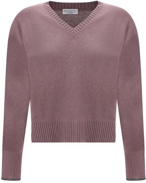 Brunello Cucinelli Maglione in cashmere con scollo a v - Viola