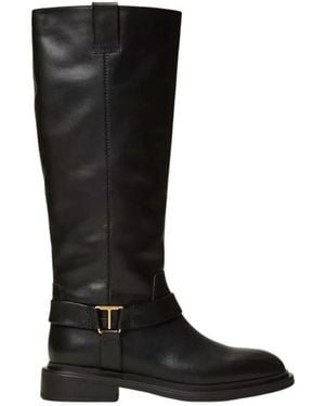 Twinset Schoenen ,Zwart ,Leer Hoge Laarzen