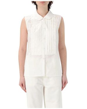 A.P.C. Weiße Popelinebluse Mit Plissierter Vorderseite