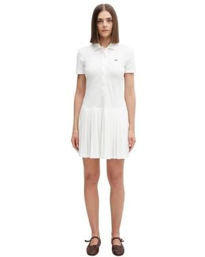 Lacoste Stretch Piqué Plissé Polo Jurk - Wit