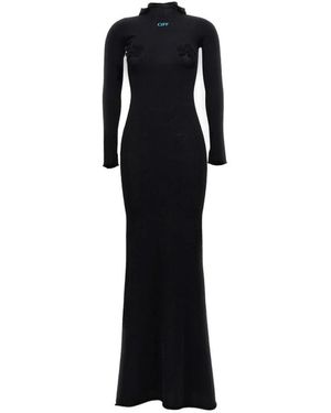 Off-White c/o Virgil Abloh Long Hooded Dress With Floral Appliqués - Black