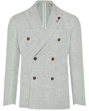 Lardini Jassen ,Groen ,Wol Wollen/Linnen Double-Breasted Jas - Grijs