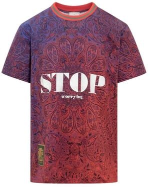 Pierre Louis Mascia Lila und rotes t-shirt mit kurzen ärmeln