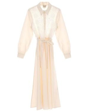 Dixie Weiße Spitzen-Midi-Kleid Mit Gürtel - Natur