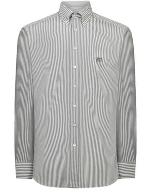 Etro Overhemden ,Veelkleurig ,Katoen Gestreepte Button-Down Overhemd - Grijs