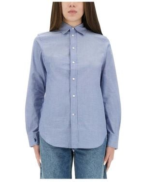 Ralph Lauren Overhemden ,Blauw ,Katoen Geknoopt Overhemd Met Geborduurd Logo