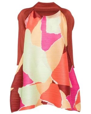 Issey Miyake Kleedjes ,Veelkleurig ,Polyester Pp 68Jt 693 Geplooide Jurk Met Abstracte Print - Rood