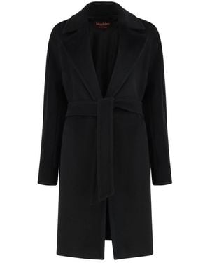 Max Mara Jassen ,Zwart ,Wol Wollen Mantel Van Beverstof