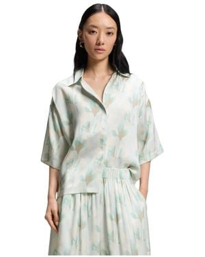 BOSS Overhemden ,Veelkleurig ,Bimina Crop Kortmouwige Blouse Met Knopen - Groen