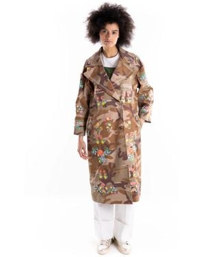 5 PROGRESS Jassen ,Veelkleurig ,Denim Lange Bull Denim Jas Met Camouflageprint En Bloemenborduursel - Bruin