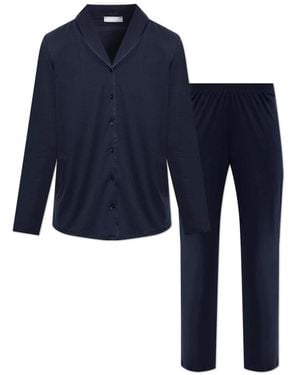 Hanro Katoenen Zijde Pyjama Met Lange Mouwen - Blauw