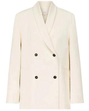 Loulou de Saison Jassen ,Wit ,Wol Sira Double-Breasted Shawl Collar Jacket - Naturel