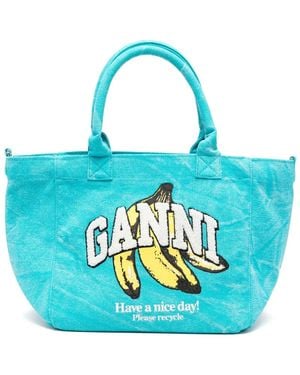 Ganni Tassen ,Blauw ,Katoen Tote Bag Met Bananenprint