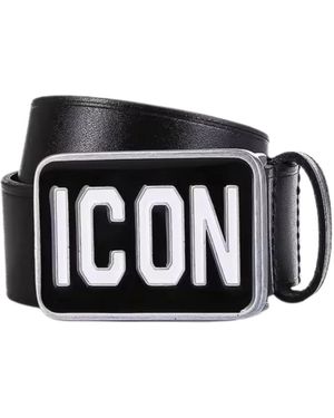 DSquared² Accessoires ,Zwart ,Leer Logo Plaque Riem
