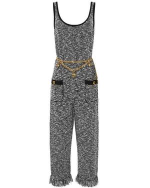 Elisabetta Franchi Jumpsuits & Playsuits ,Zwart ,Katoen Bouclé Gebreide Jumpsuit Met Riem - Grijs