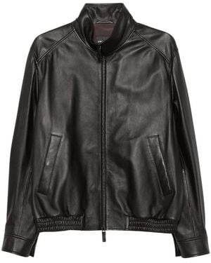 Emporio Armani Jassen ,Zwart ,Leer Leren Blouson Jas