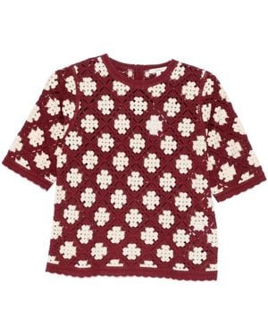 Yerse Gestreiftes Dreiviertelarm-T-Shirt - Rot