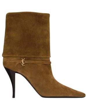 Saint Laurent Schoenen ,Bruin ,Leer Niki Enkellaars Met Puntige Neus