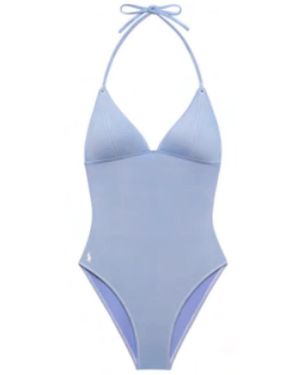 Polo Ralph Lauren Badmode ,Blauw ,Polyester Halter Badpak Uit Één Stuk