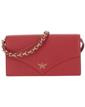 MCM Leder-Schultertasche Mit Frontlogo - Rot