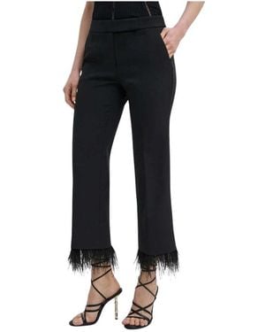 Michael Kors Broeken ,Zwart ,Polyester Broek Met Afneembare Veren-Versiering Van Stretch Crêpe