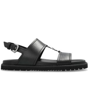 Versace Schoenen ,Zwart ,Leer Zwarte Sandalen Met Gesp En Platte Rubberen Zool