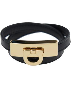 Ferragamo Schwarzes Leder Doppel-Twist Armband
