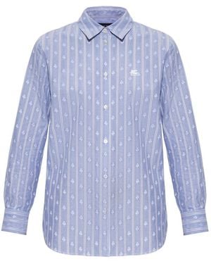 Etro Overhemden ,Blauw ,Katoen Katoenen Overhemd Met Strepen