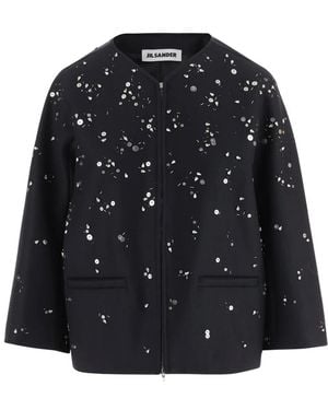 Jil Sander Jassen ,Blauw ,Wol Jas Van Scheerwol Met Metallic Details - Zwart