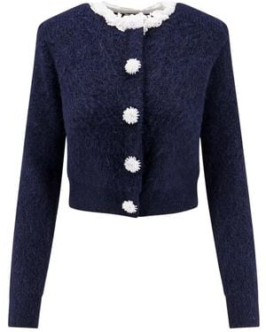 Self-Portrait Truien & Vesten ,Blauw ,Wol Cardigan Met Bloem Parel Knopen