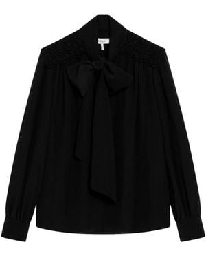 Chloé Overhemden ,Zwart ,Polyester Blouse Met Strikdetail Van Kant