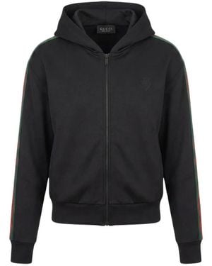 Gucci Hoodies & Sweatvesten ,Zwart ,Katoen Katoenen Jersey Ritsjack Met Web