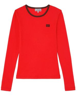 Ganni Long Sleeve T-Shirts - Red