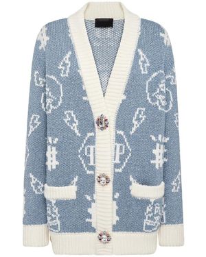 Philipp Plein Jacquard Cardigan Monogram - Blau