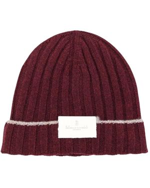 Brunello Cucinelli Cashmere Rib-Knit Muts - Paars
