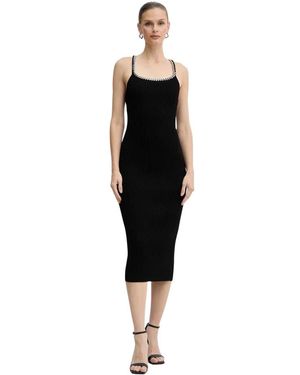Michael Kors Kleedjes ,Zwart ,Polyester Chain Ribbed Stretch Knit Midi Jurk
