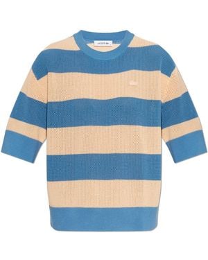 Lacoste Truien & Vesten ,Veelkleurig ,Katoen Gestreept T-Shirt Van Mesh Knit - Blauw