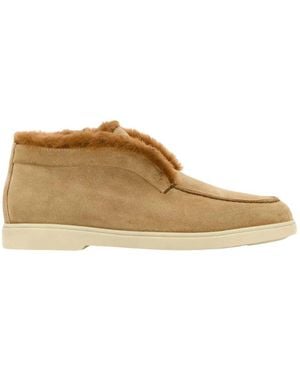 Santoni Suede En Bont Woestijnlaars - Naturel