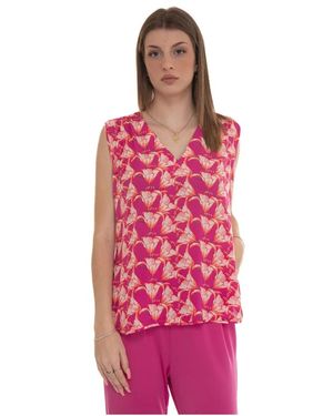 Seventy Blumiger V-Ausschnitt Weiches Top - Pink